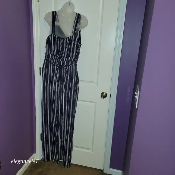 No Boundaries Navy and White Striped Jumpsuit Sx: XL (15-17) - Picture 8 of 8